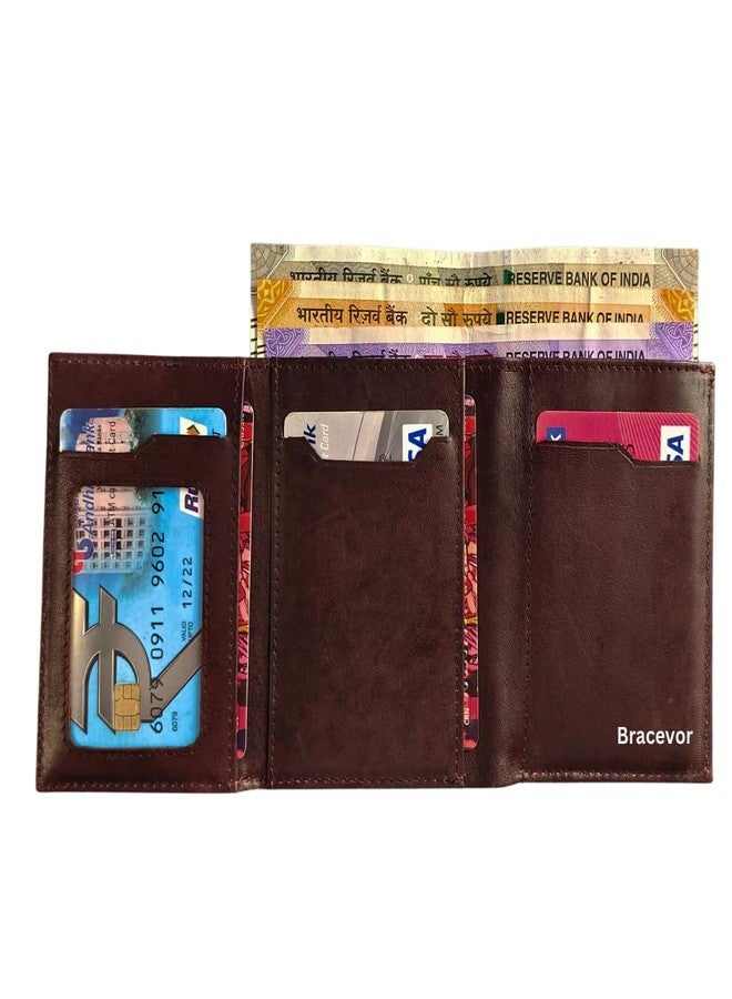 Bracevor Premium Popup Card Holder Trifold Leather Wallet for Men Women - Auburn |4 Pockets+ID Window+Currency Slot + Coin Pocket | RFID & NFC Blocking | Magnetic Closure - Image 3